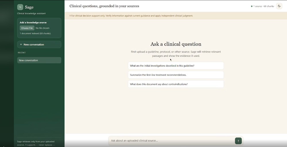 SAGE Clinical RAG interface